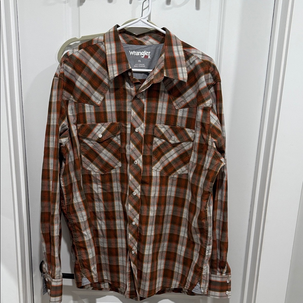 Wrangler 20X Men's Brown Plaid Shirt
